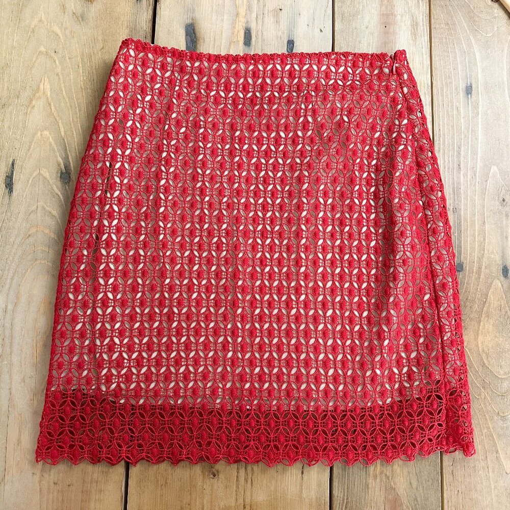 Mi Ami Red Crocheted Skirt Pencil‎ Lace M Lined